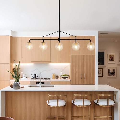 Linear Chandelier for Dining Room 5 Lights Black Kitchen Island Lights