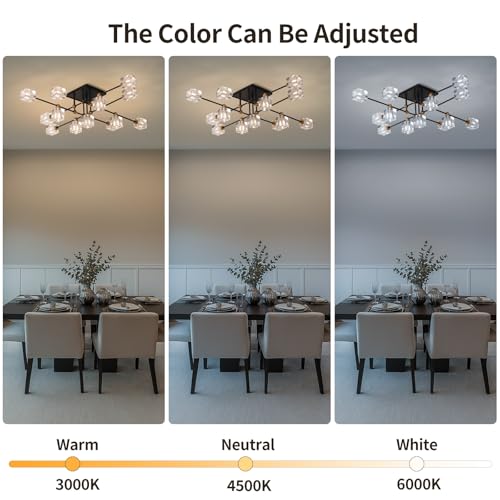 13 Light Crystal Ceiling Light Fixture Semi Flush Mount Ceiling Light Fixture Modern Black and Gold Sputnik Chandeliers for Dining Room Living Room Kitchen Island Hallway Bedroom