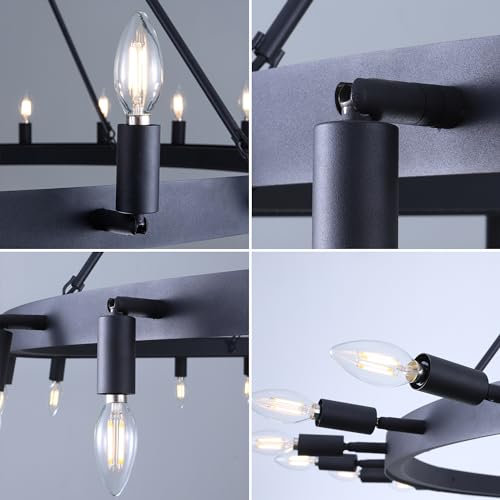 Black Farmhouse Chandelier 60" Round Rustic Wagon Wheel Chandeliers