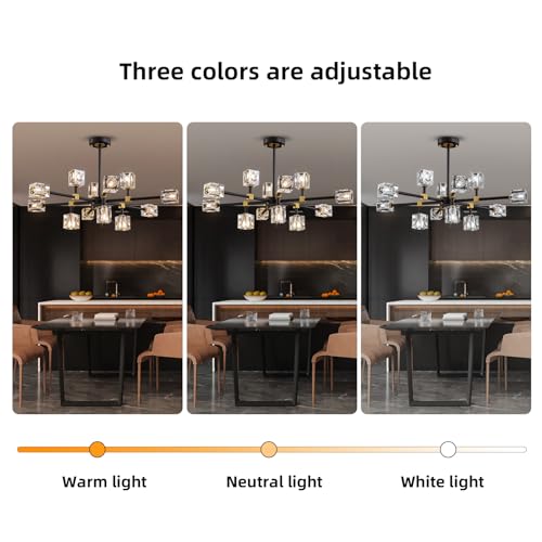 12 Light Black and Gold Crystal Sputnik Chandelier