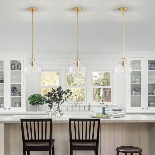 Chandelier Rustic Farmhouse Industrial Round Ceiling Pendant LED Light Fixture with Clear Glass Shades for Dining Room Kitchen Island Foyer Entryway