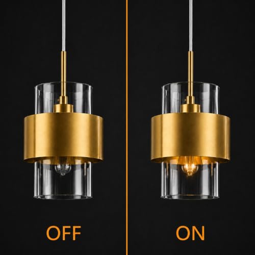 Modern Gold Pendant Lighting Indoor Kitchen Island Pendant Light Glass Shade Ceiling Light Fixtures for Bedroom Dining Room Living Room (3 Count)
