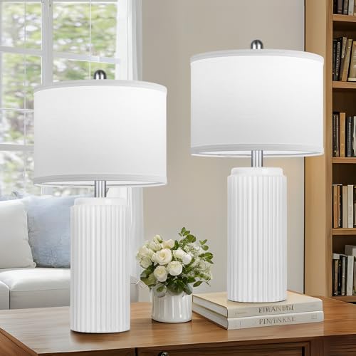 23.5" White Ceramic Table Lamps Set of 2 (2 Count)