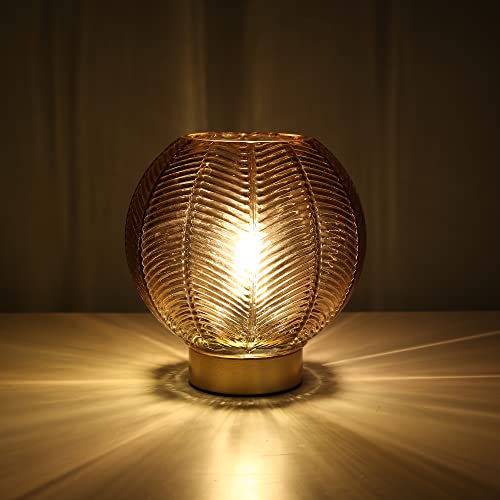 Battery Operated Decorative Glass Table Lamp with Timer Amber