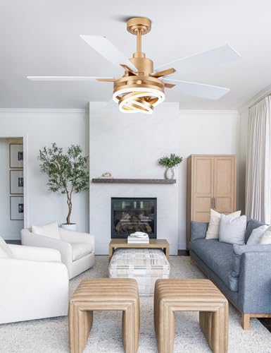 52" White and Gold Modern Chandelier Fandelier Ceiling Fan with Light