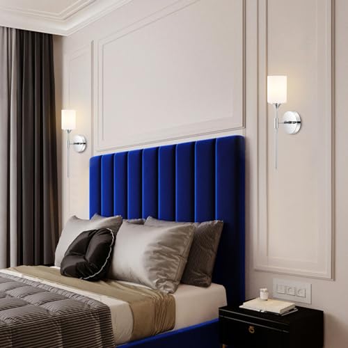 Modern Wall Sconce Set of 2 White Cylinder Glass Shades Mid Century Bathroom Vanity Wall Light Fixtures Industrial Wall Lamp for Bedroom Mirror Living Room Restaurant (2 Count)