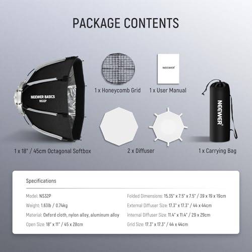 BASICS Octagonal Softbox Kit for Studio Photography Video Recording Streaming