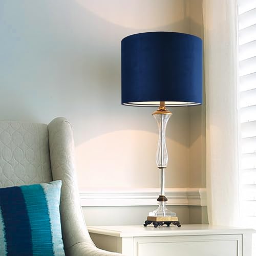 Large Drum Lamp Shades Set of 2 Blue Velvet 16"x16"x10" (2 Count)