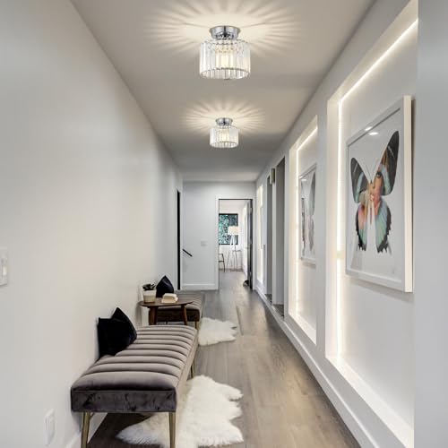 Crystal Chrome Semi Flush Ceiling Light 8.66 Inch