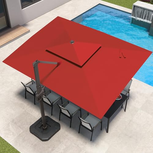 9x12 FT Patio Cantilever Outdoor Offset Umbrella with LED Lights