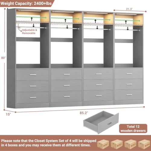 Freestanding Closet Systems with 4 Motion Sensor LED Lights