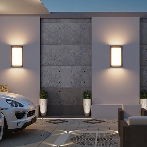 2 Pack Modern Outdoor Wall Light 24W 3000K Exterior Porch Light IP65 Waterproof Aluminum Exterior Lighting for Patio (2 Count)