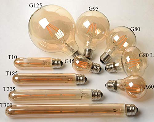 T225 Vintage LED Edison 4W Dimmable LED Tubular Filament Bulb 4 Watt (6 Count)