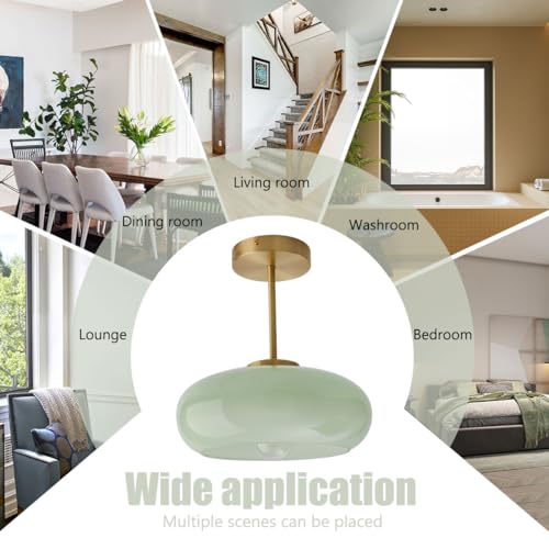 Milk Ceiling Light mid Century Modern Ceiling Light fixtures with Milk Green Glass Shade Gold Semi Flush Mount Ceiling Light