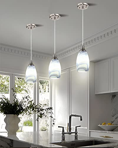 Mini Art Glass Pendant Lights Kitchen Island Blown Glass Pendant Lighting with Brushed Nickel Finish Adjustable Cord Ceiling Hanging Lamp for Hallway