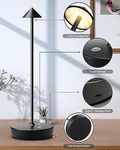 Cordless Table Lights Rechargeable 6000mAh Battery Outdoor LED Desk Lamp