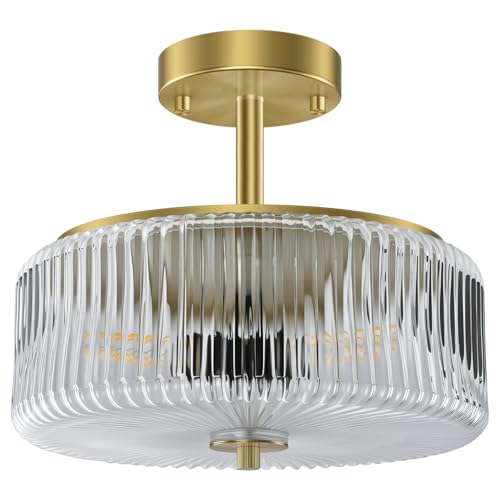 3 Light Semi Flush Mount Ceiling Light (Gold/Clear)