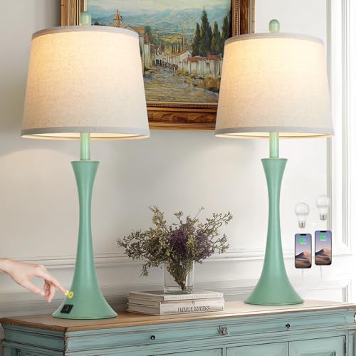 Coastal Modern Green Table Lamps Set of 2 for Living Room (2 Count)