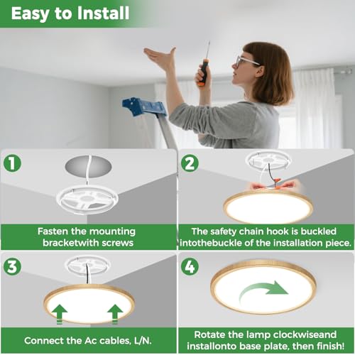 2Pack 12 inch Faux Wood LED Flush Mount Ceiling Lights (2 Count)