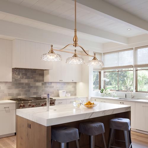 Chandeliers Pendant Light Fixture Vintage Pendant Lighting Fixtures 3 Lights Chandelier Matte Brass Kitchen Glass Hanging Lamp for Island Dining Room Living Room