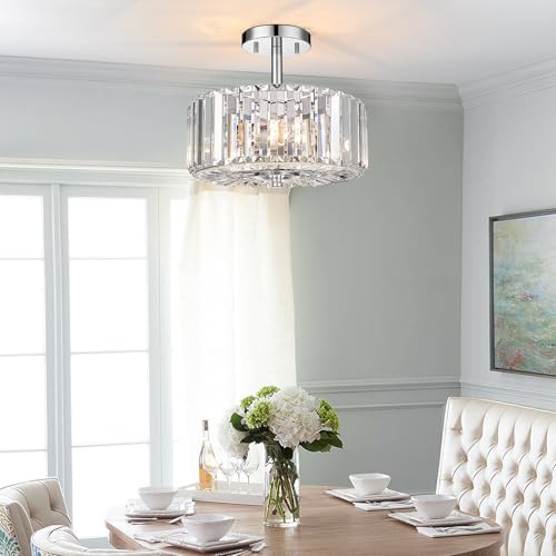 11.88-Inch 2-Light Chrome Semi-Flush Mount Crystal Chandelier