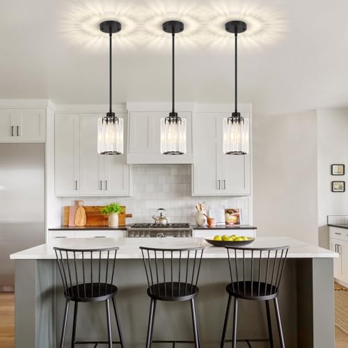 Black Pendant Lighting Over Island