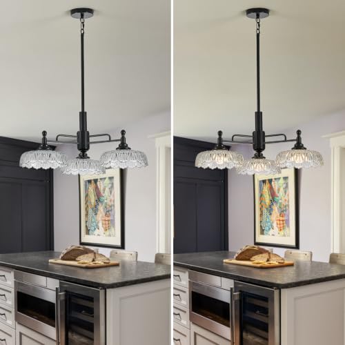 Chandeliers Black Modern Pendant Lighting Fixtures 3 Lights Chandelier Clear Glass Hanging Lamp for Island Dining Room Living Room