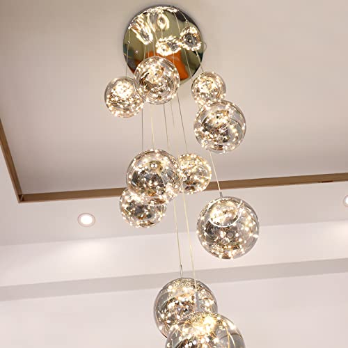 10 Light LED Staircase Chandelier Crystal Ceiling Lights Large Chandeliers for High Ceilings (127 Count)
