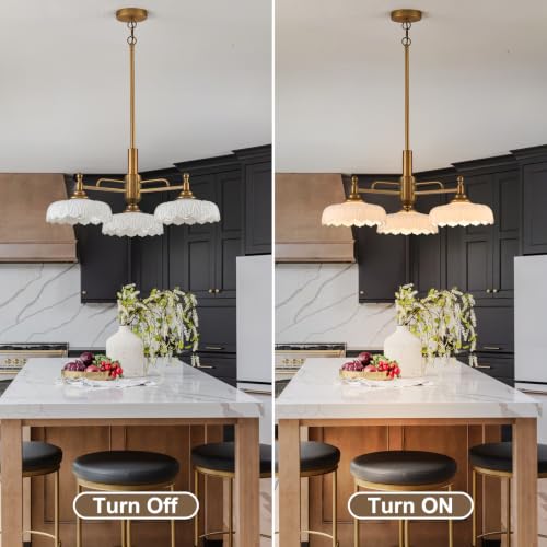 Chandelier Pendant Lights Fixture Vintage Pendant Lighting Fixtures 3 Lights Brass Chandelier E26 Base White Glass Hanging Lamp for Kitchen Island Dining Room Living Room