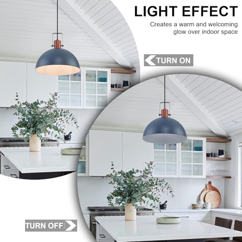 16 Inch Blue Pendant Lights Hammered Matte Pendant Lights for Kitchen Island Industrial Farmhouse Adjustable Height Dome Hanging Light Fixtures for Barn