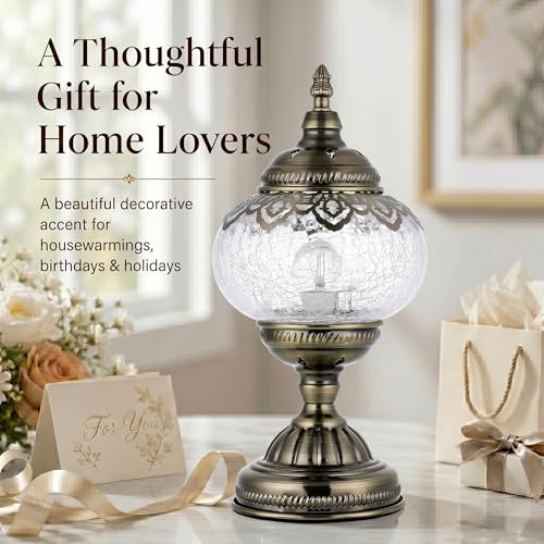 Turkish Moroccan Table Lamp Lantern with Handmade Mosaic Glass Lampshade Tiffany Style Bohemian Stained Glass Decorative Desk Lamps Bedside Night Lights for Bedroom