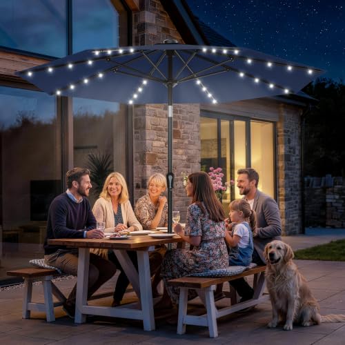9FT Patio Umbrella with Solar Lights