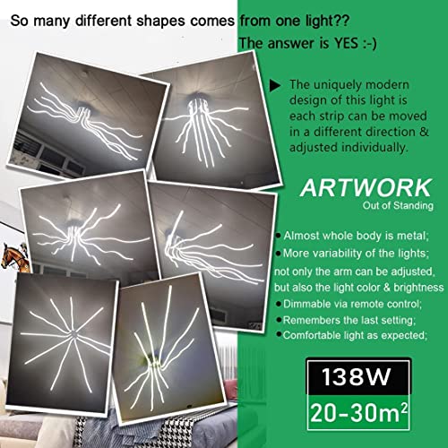 Modern LED Ceiling Lights for Living Room Large 55.10inch Large 10 Lights Modern Light Fixture Ceiling Mount Dimmable with Remote 138W for Dining Room