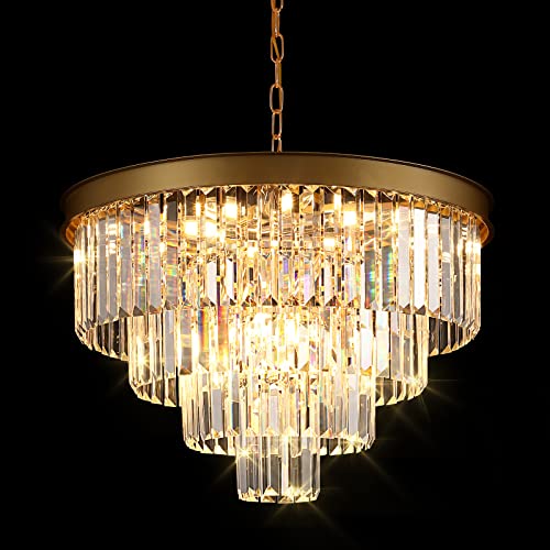 Modern Gold Crystal Chandelier 24”Living Room Chandeliers Light Fixture