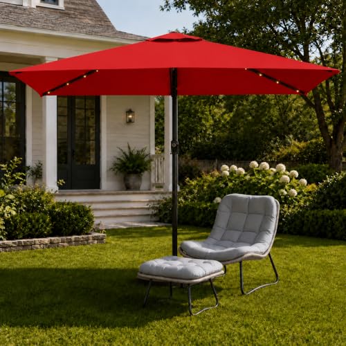 6.5 x 10ft Rectangular Patio Umbrella with Solar Lights