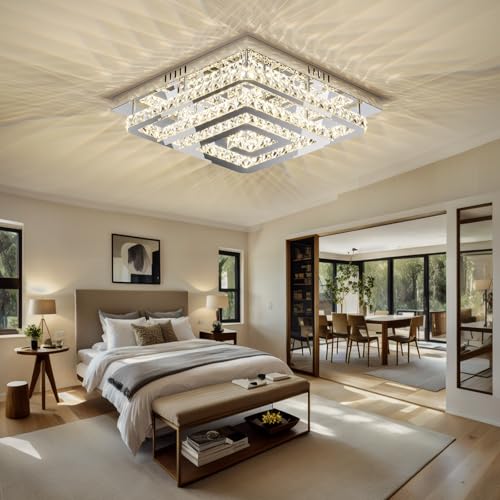 34 inch Silver Crystal Chandeliers LED Ceiling Light