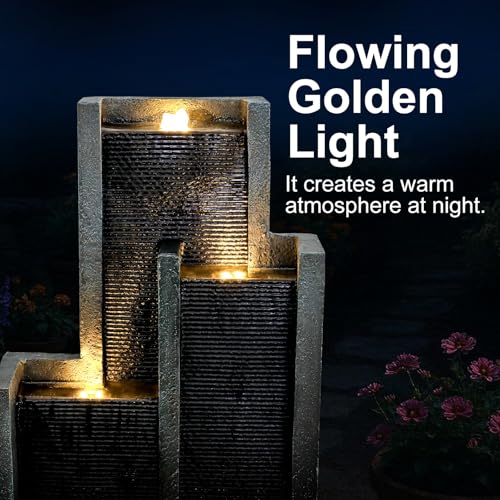50.7 Inch Tall Outdoor Water Fountain with LED Lights and Pump