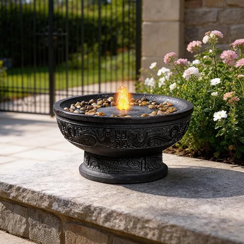 Outdoor Water Fountain with Led Light Decorative Pedestal Bowl Design with River Stones Home Decoration