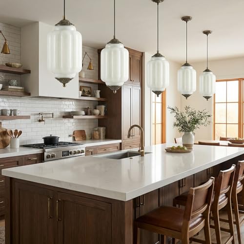 2 Pack Vintage Milk Glass Pendant Lights Kitchen
