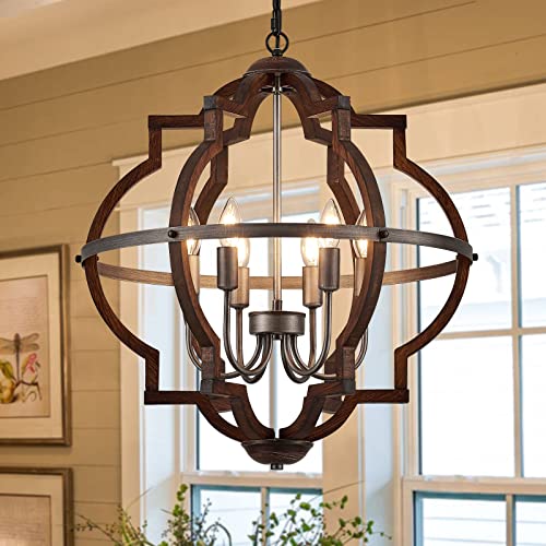 6 Light Wood Farmhouse Chandelier for Dining Room Hallway