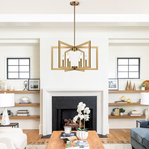 25" 61" Height Adjustable Modern Brass Chandelier for Dining Room