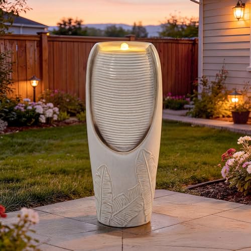 Autodaya 32"H Jar Ceramic Outdoor Water Fountain