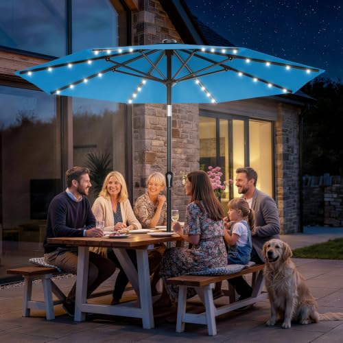 9FT Patio Umbrella with Solar Lights
