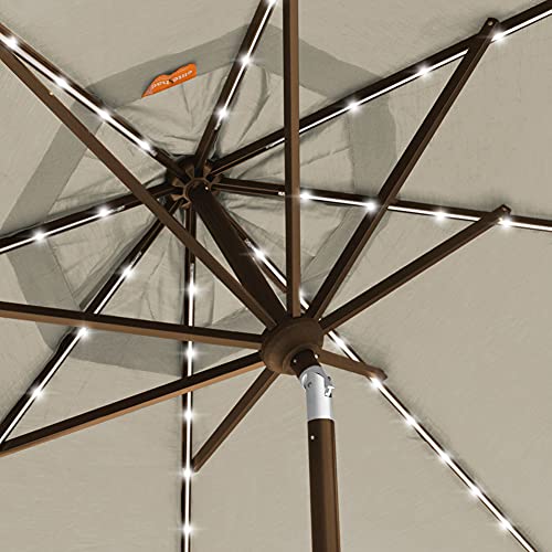USA 10-Year-Non-Fading 9ft 3-Tier Market Patio Umbrella, Commercial Table Umbrella with 80 Solar LED Lights, Crank Open, Windproof & UPF 50+ UV Protection for Garden, Deck, Pool, Backyard, Antique Beige