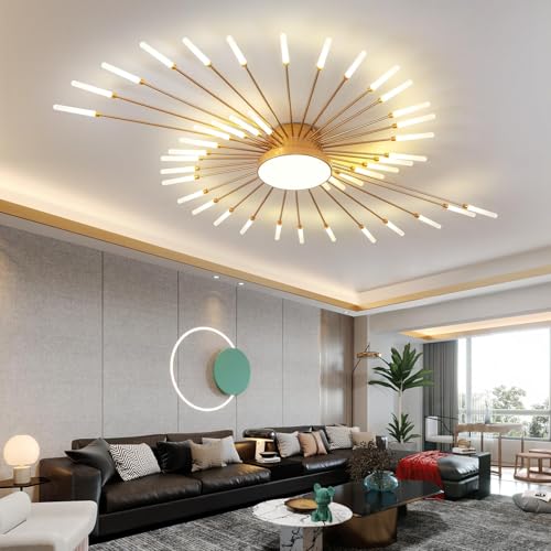 50.4" Ceiling Light Modern Flower Shape Ceiling Lamp for Living Room Dining Room Semi Flush Mount Metal Acrylic Sputnik Firework Petal LED Lighting Fixture