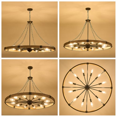 Farmhouse Wagon Wheel Chandelier 43" Oak Rustic Chandeliers 12