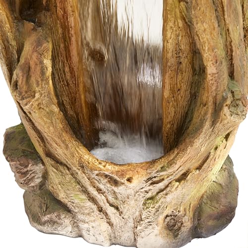 TZL338 Outdoor 3 Tier Waterfall Tree Trunk Floor Fountain with LED Lights for Patio