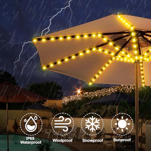 Patio Umbrella Solar Lights Outdoor 8 Strands with 8 Lighting Mode 152 LEDs
