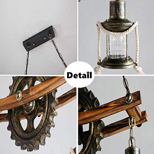 Wood Retro Pendant Lighting Industrial Vintage Chandelier Black Metal Bedroom Restaurant Suspension Lamp Cage Frame with Glass Shade House Loft Bar Coffee Decoration Ceiling Lights Fitting