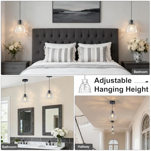 6" Mini Hammered Glass Black Pendant Lights Kitchen Island Lighting 1 Pack